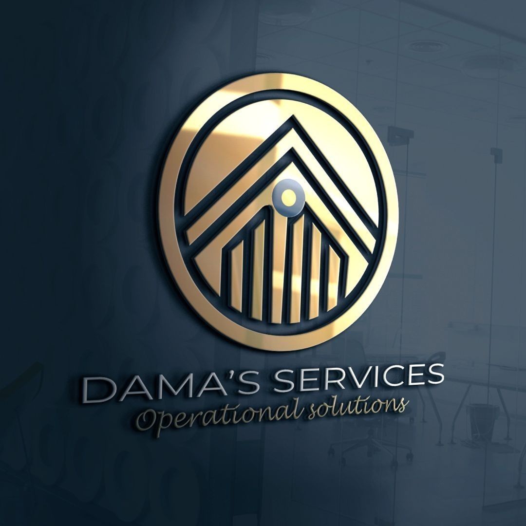 Gold and black logo with geometric design, labeled 'Dama’s Services Operational Solutions.'